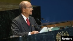 FILE - Leslie Voltaire, adviser to the president of the Transitional Presidential Council of Haiti, speaks at U.N. headquarters in New York, Sept. 23, 2024. Voltaire became president on Oct. 7, 2024, as part of the country's rotating presidency.