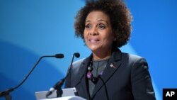 Michaelle Jean secrétaire général de l’Organisation internationale de la Francophonie au Quai Branly, Paris, 6 décembre 2016.