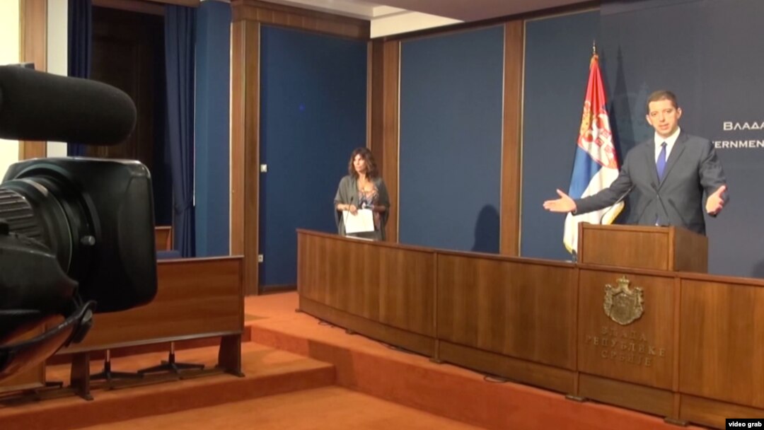 Marko Đurić, šef Kancelarije Vlade Srbije za Kosovo i Metohiju, na konferenciji za štampu u Vladi Srbije. 