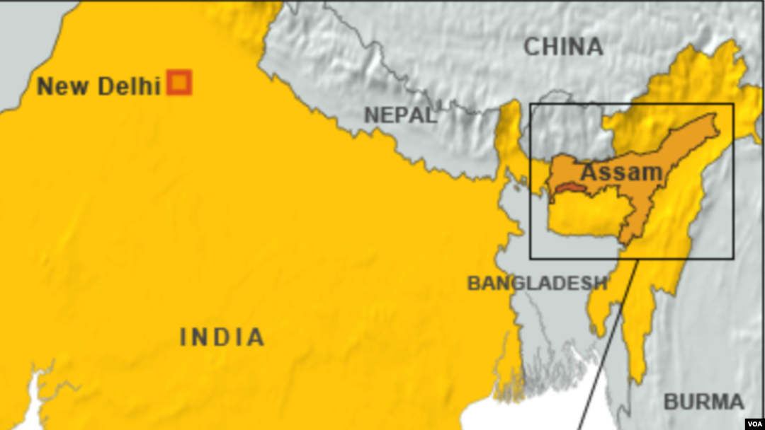 Map showing location of Assam state