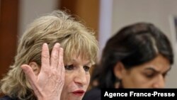 Agnes Callamard, the Secretary General of Amnesty International speaks during a press conference in Jerusalem, on Feb. 1, 2022.