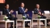 左起：日本首相岸田文雄、韩国总统尹锡悦和中国总理李强在首尔出席中日韩工商峰会。（2024年5月27日）