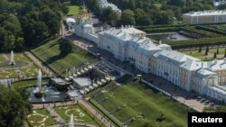 An aerial view shows the Grand Palace of the Peterhof State Museum Reserve, ahead of the G20 Summit, near St. Petersburg, August 29, 2013.