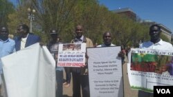 Demonstrations — including this march outside the White House on April 16, 2016 — were held because people in Darfur are dying and the Obama administration is doing nothing about it, said the organizer of the protest. (N. Taha/VOA)