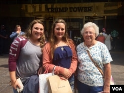 Mary Fowler, from Angleton, Texas, visits Trump Tower with her granddaughter Kamryn Glaze (center) and her friend Courtney Stephens (left). (R. Taylor/VOA)