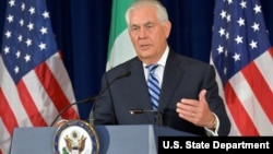 U.S. Secretary of State Rex Tillerson addresses reporters at a press conference at the U.S. Department of State in Washington, D.C., May 18, 2017.