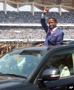 FILE - President Edgar Lungu of Zambia.