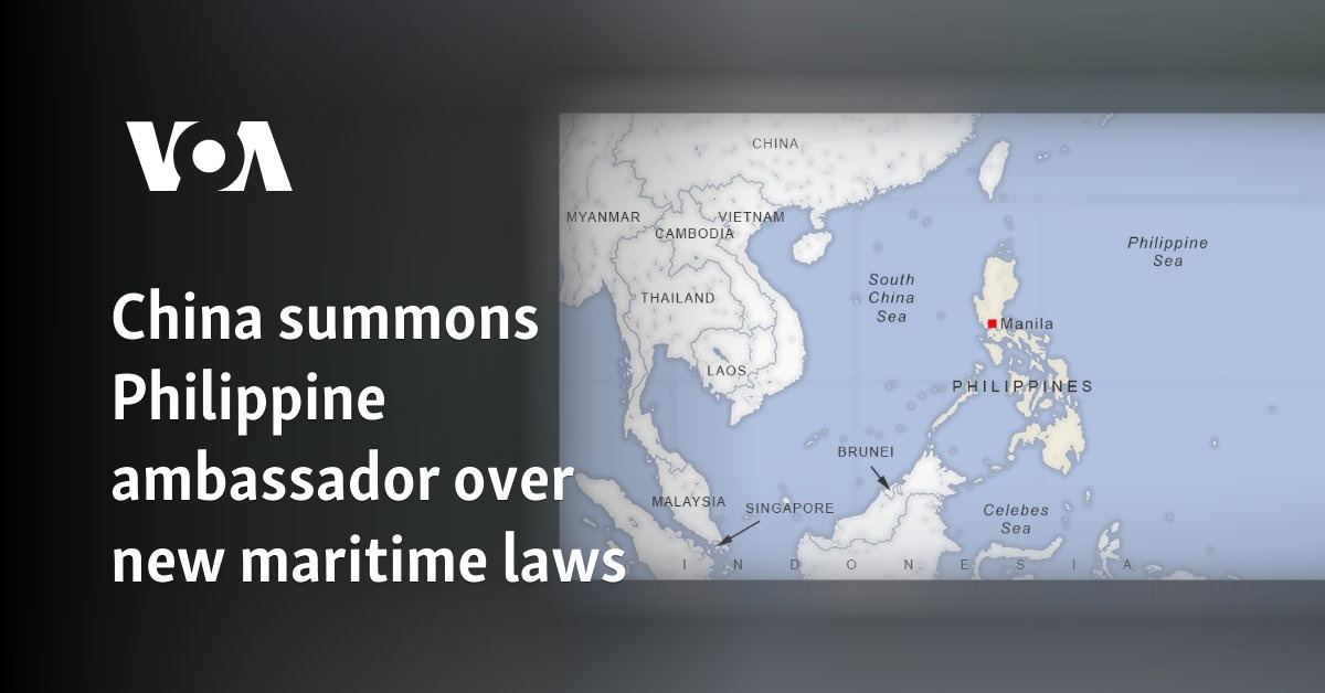 China summons Philippine ambassador over new maritime laws