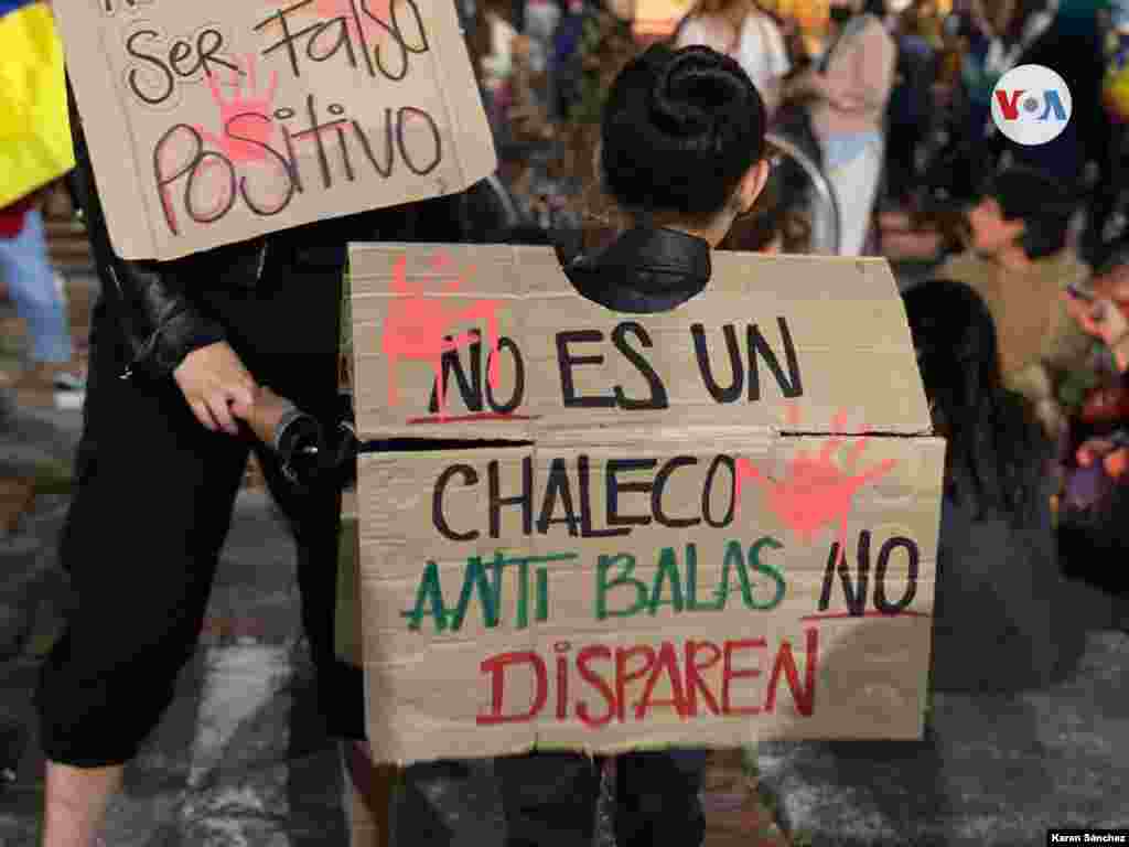 Una peque&#241;a manifestante, en medio de las protestas en el Monumento a Los H&#233;roes, en Bogot&#225;.