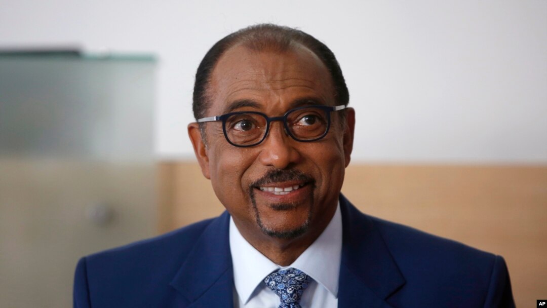 FILE -Embattled UNAIDS chief Michel Sidibe attends a press conference, in Paris, France, July 18, 2018.