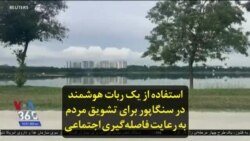 استفاده از یک ربات هوشمند در سنگاپور برای تشویق مردم به رعایت فاصله‌گیری اجتماعی