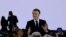 Presiden Prancis Emmanuel Macron berbicara di KTT AI di Grand Palais, Paris, Senin (10/2).