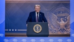 Presiden Donald Trump berbicara lewat telekonferensi video kepada peserta Forum Ekonomi Dunia (WEF) di Davos, Swiss Kamis (23/1). 