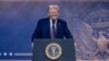 US President Donald Trump is seen on a large screen during his address by video conference at the World Economic Forum (WEF) annual meeting in Davos on January 23, 2025.