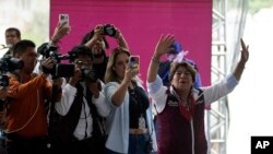 Delfina Gomez celebra un acto de campaña en Valle del Chalco, México, el 28 de mayo de 2023.