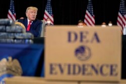 President Donald Trump speaks during a briefing on counternarcotics operations at U.S. Southern Command, July 10, 2020, in Doral, Fla.