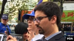 Freddy Guevara, el vicepresidente de la Asamblea Nacional de Venezuela, participó en una protesta de venezolanos en Nueva York. Foto: VOA