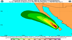 Posible trayectoria de la tormenta Juliette frente a la costa de Baja California