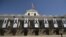 Carondelet presidential palace is shown with banners of black ribbons in honor of the victims kidnapped and recently killed by dissident FARC rebels on the Ecuador-Colombia border, taken in Quito on April 17, 2018. Two more people have been kidnapped on t