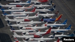 Dozens of grounded Boeing 737 MAX aircraft are seen parked at Grant County International Airport in Moses Lake, Washington, Nov. 17, 2020.