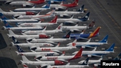 Dozens of grounded Boeing 737 MAX aircraft are seen parked at Grant County International Airport in Moses Lake, Washington, Nov. 17, 2020.
