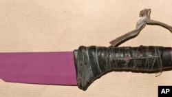 A photo issued by the Metropolitan Police, London, and made available June 10, 2017, shows one of the knives used in the London Bridge attacks of June 3 which killed several people and wounded dozens more.
