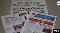 Tras la suspensión impresa del diario La Prensa, en Nicaragua quedan únicamente en ese formato los medios Trinchera de la Noticia y Bolsa de Noticias. Foto Houston Castillo, VOA.