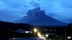 A view of Mount Agung volcano erupting in Karangasem, Bali, Indonesia, Nov. 28, 2017.