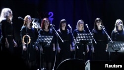Vocal ensemble Corona performs during the 22nd Jazz Fest in Sarajevo, Bosnia and Herzegovina, Nov. 4, 2018. 
