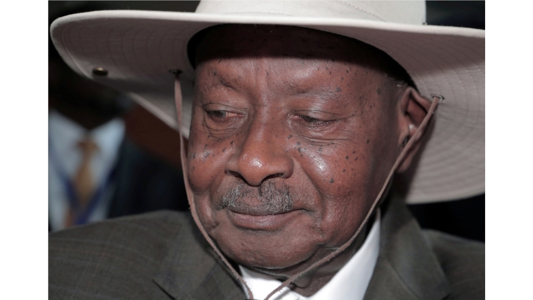 FILE - Uganda's President Yoweri Museveni arrives at an African Union event in Addis Ababa, Ethiopia, February 9, 2020.