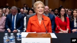 FILE - Linda McMahon, President Donald Trump's nominee for Secretary of Education, arrives for a hearing of the Health, Education, and Labor Committee on her nomination, Feb. 13, 2025, in Washington.