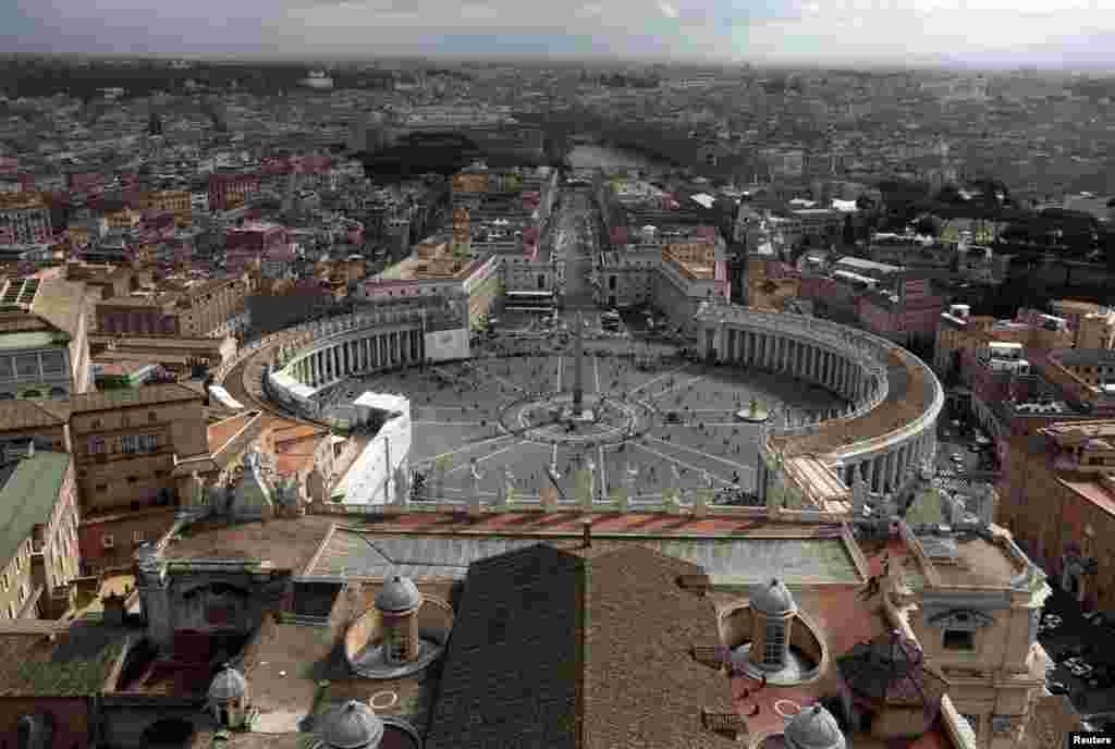 Saint Peter's Square is seen from the dome of Saint Peter's Basilica at the Vatican, March 11, 2013. 