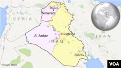 Map of Iraq showing the provinces of al-Anbar and Nineveh.