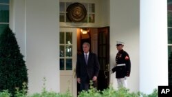 FILE: Speaker of the U.S. House of Representatives Kevin McCarthy walks from the West Wing to talk with reporters after meeting with President Joe Biden at the White House, on May 22, 2023.
