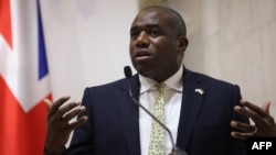 Britain's Foreign Secretary David Lammy speaks during a joint press conference with U.S. secretary of state and Ukrainian foreign minister following their talks in Kyiv, Ukraine, Sept. 11, 2024.