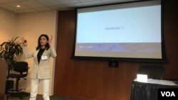 Eight companies from the country of Georgia took part at a startup bootcamp in Silicon Valley recently, QuickCash CEO Mariam Rusishvili represented her company. (MQuinn/VOA)