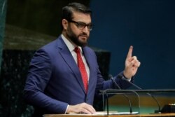 Afghanistan's National Security Advisor Hamdullah Mohib addresses the 74th session of the United Nations General Assembly at U.N. headquarters in New York City, New York, Sept. 30, 2019.
