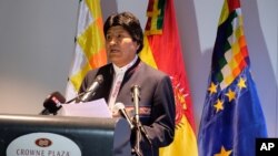 Bolivian President Evo Morales speaks to the media after a hearing at the International Court of Justice, in The Hague, Netherlands, March 20, 2018.