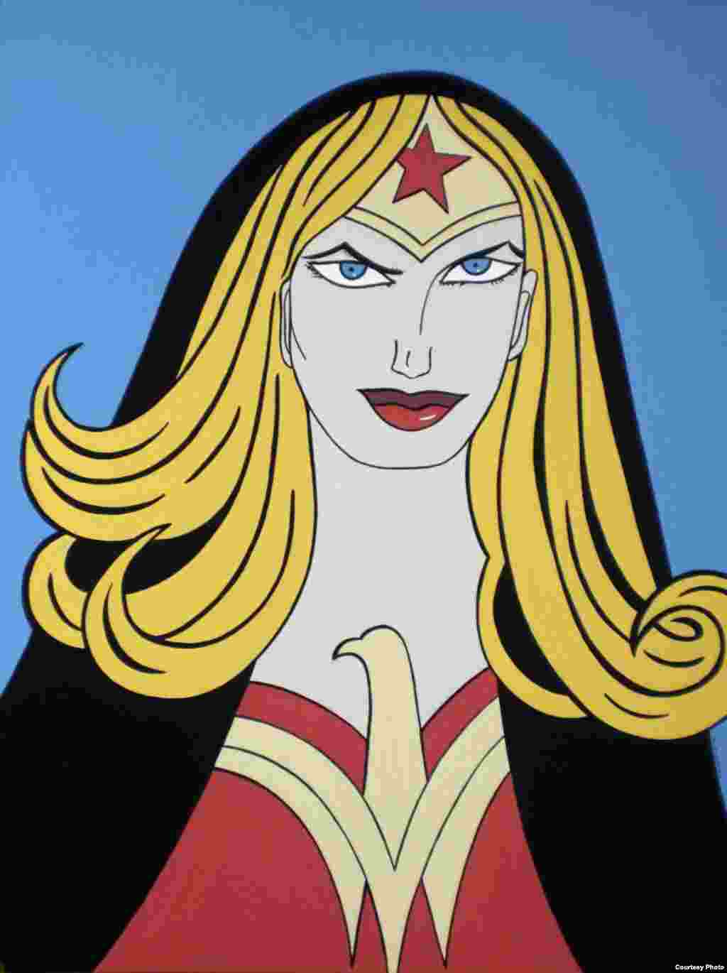 In "The Wonder Within," Helen Zughaib of Lebanon and the United States, invokes the Wonder Woman superhero character. (International Museum of Women)