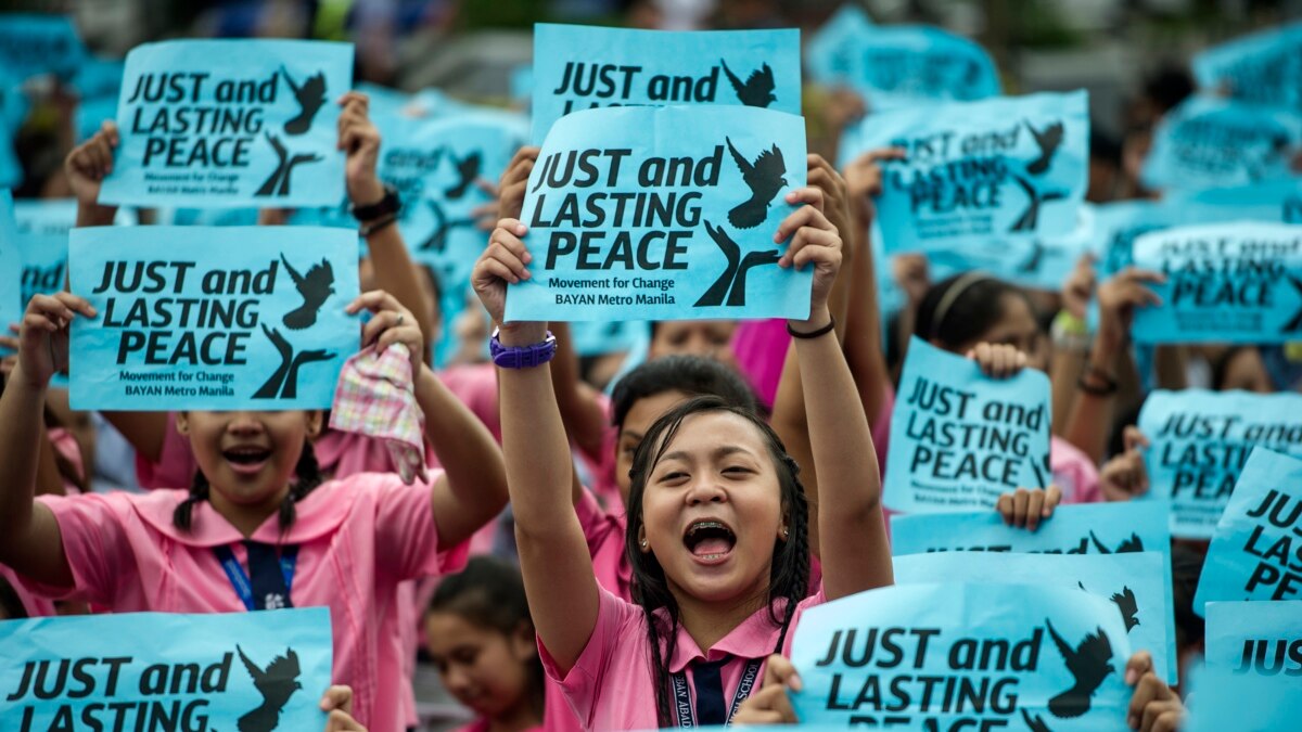 Peace movement. Just Peace. Call for Peace. Peace at last. School last Call banner.