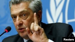 U.N. High Commissioner for Refugees Filippo Grandi attends a news conference on Myanmar at the United Nations in Geneva, Switzerland, Sept. 27, 2017.