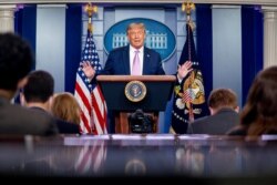 President Donald Trump speaks at a news conference in the James Brady Press Briefing Room at the White House, Aug. 11, 2020, in Washington.