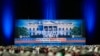 Signage is seen at the media filing center ahead of the presidential debate between Democratic presidential nominee Vice President Kamala Harris and Republican presidential candidate former President Donald Trump, in Philadelphia, Sept. 9, 2024.