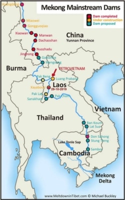 Có ít nhất 5 trong số 9 dự án thủy điện dòng chính sông Mekong của Lào nằm trong vùng động đất; kể từ bắc xuống nam: Pak Beng 1320 MW, Luang Prabang 1410 MW, Xayaburi 1260 MW, Pak Lay 1320 MW, Xanakham 1000 MW… Luang Prabang, là con đập lớn nhất và điều rất nghịch lý: do công ty quốc doanh PetroVietnam Power Co. là chủ đầu tư. [nguồn: Michael Buckley, cập nhật 2019 do Ngô Thế Vinh bổ sung.]