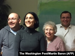 Former Iranian prisoner Jason Rezaian, left, is shown with his family shortly after his release. From second left, his wife, Yeganeh Salehi, his mother, Mary Rezaian, and his brother Ali Rezaian.