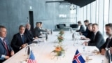 Icelandic Foreign Minister Gudlaugur Thor Thordarson meets with U.S. Secretary of State Antony Blinken at the Harpa Concert Hall in Reykjavik, Iceland, May 18, 2021. Saul Loeb/Pool via REUTERS