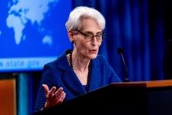 FILE: Deputy Secretary of State Wendy Sherman at the State Department, Aug. 18, 2021.