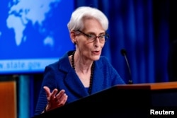 FILE: Deputy Secretary of State Wendy Sherman at the State Department, Aug. 18, 2021.