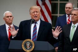President Donald Trump speaks during a news conference in the Rose Garden of the White House after meeting with lawmakers about border security, Jan. 4, 2019.