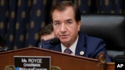 FILE - House Foreign Affairs Committee Chairman Ed Royce, R-Calif., presides over a markup of a bill to expand sanctions against Iran with respect to its ballistic missile program, on Capitol Hill in Washington, Oct. 12, 2017.